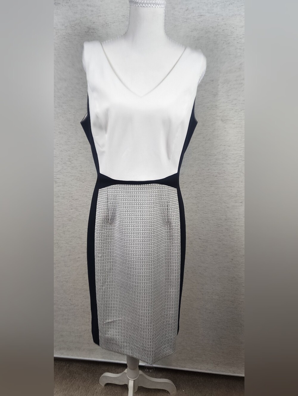 White House Black Market Luxe Stretch  Black and White Colorblock Midi Dress